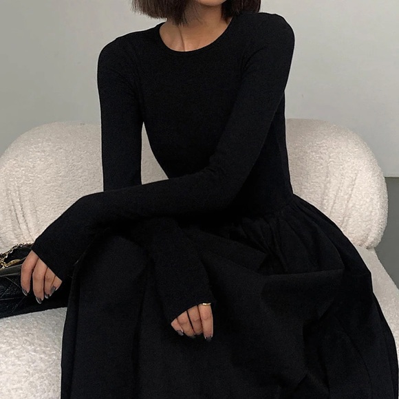 #14 NWT Black Leisure Pockets Long Sleeve Long Dress Commense Size XS - Picture 4 of 4